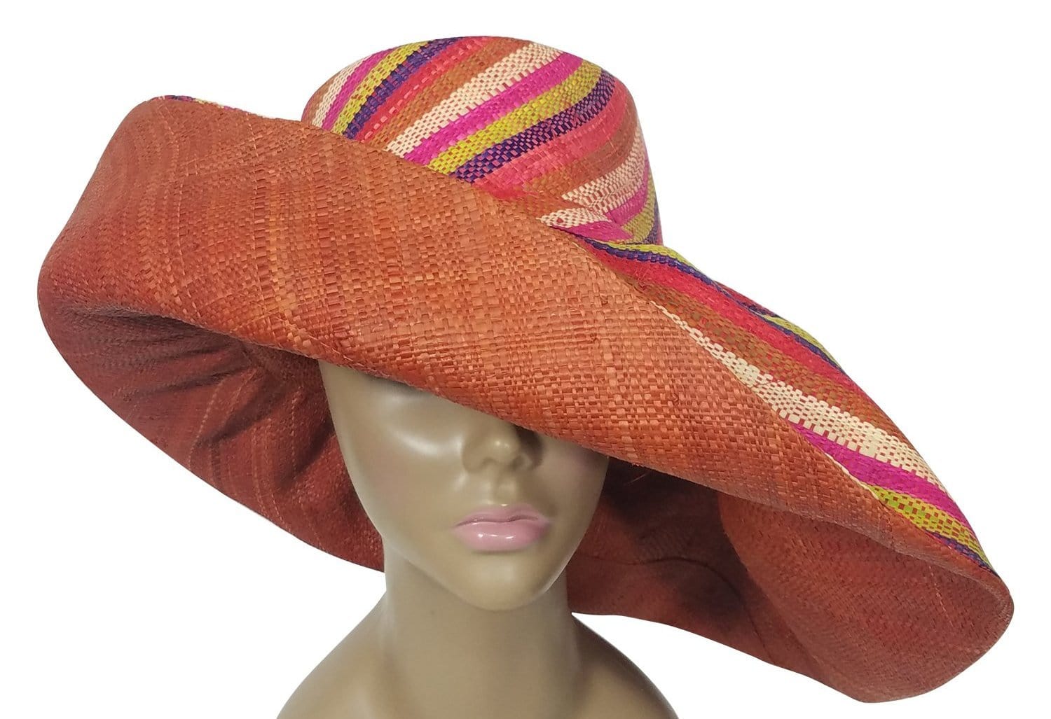 1 of 3: Doto: Authentic African Hand Woven Multicolor Madagascar Big Brim Raffia Sun Hat