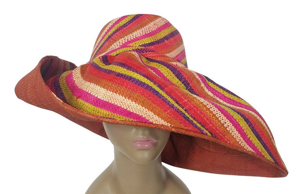 Doto: Authentic African Hand Woven Multicolor Madagascar Big Brim Raffia Sun Hat