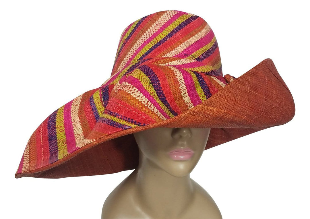 Doto: Authentic African Hand Woven Multicolor Madagascar Big Brim Raffia Sun Hat