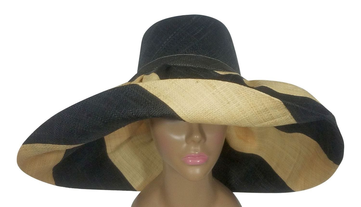 2 of 3: Ashanti: Authentic African Handwoven Black and Natural Swirl Madagascar Big Brim Raffia Sun Hat