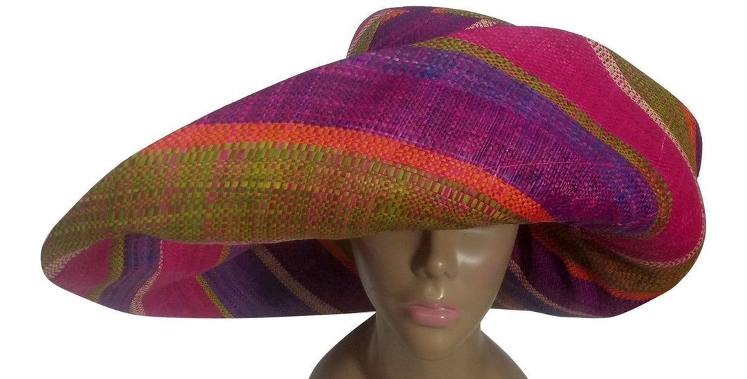 Adhiambo: Authentic African Hand Woven Multicolor Madagscar Big Brim Raffia Sun Hat