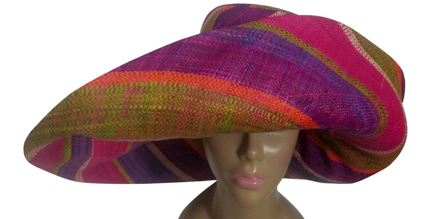 3 of 3: Adhiambo: Authentic African Hand Woven Multicolor Madagscar Big Brim Raffia Sun Hat