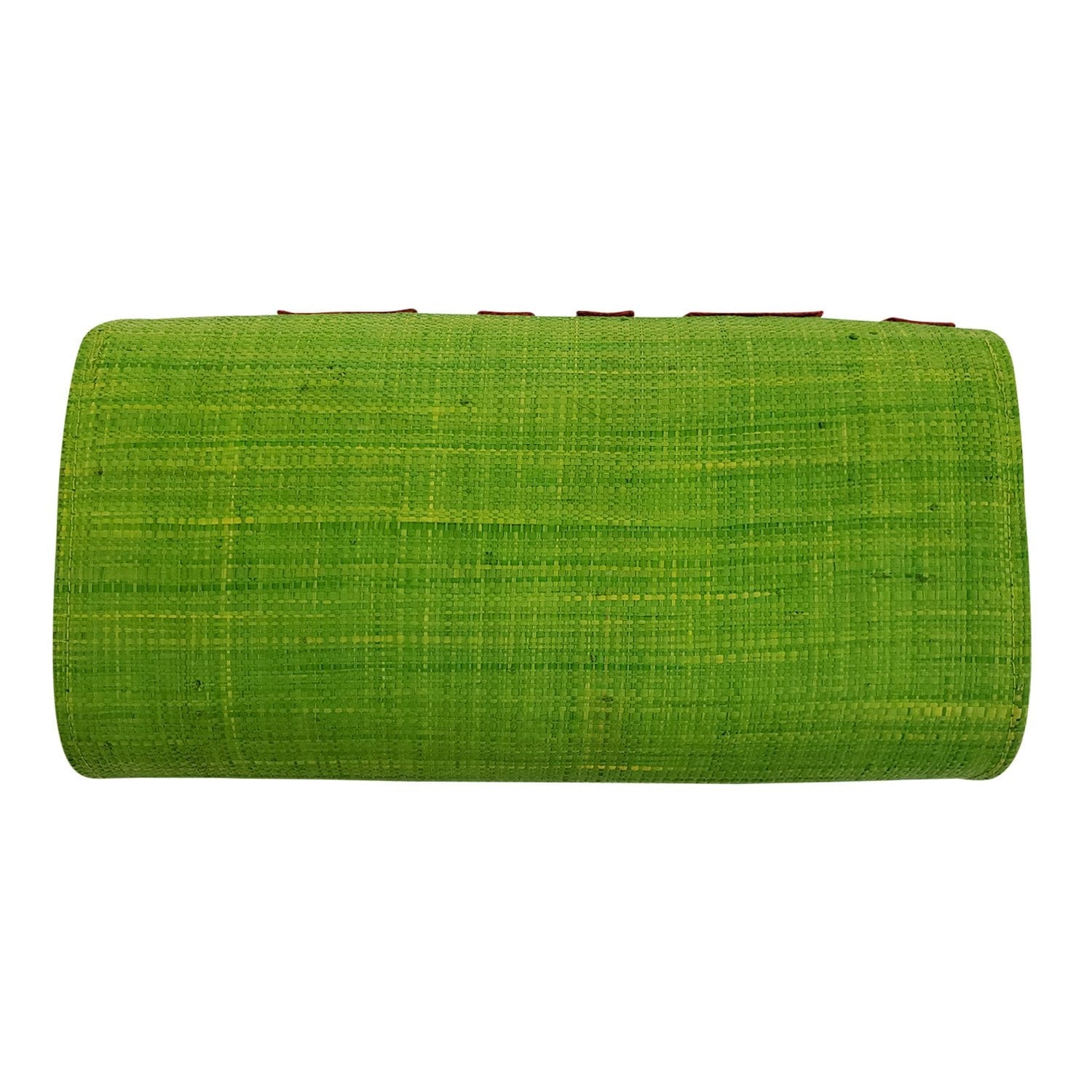 2 of 3: Handwoven Light Green Madagascar Raffia Clutch with Red-Orange Accents