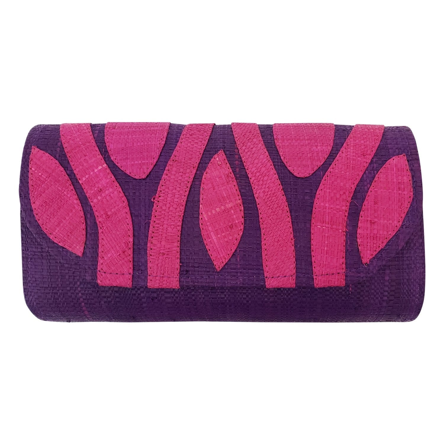 1 of 3: Authentic Handwoven Purple Madagascar Raffia Clutch with Fuchsia Accents