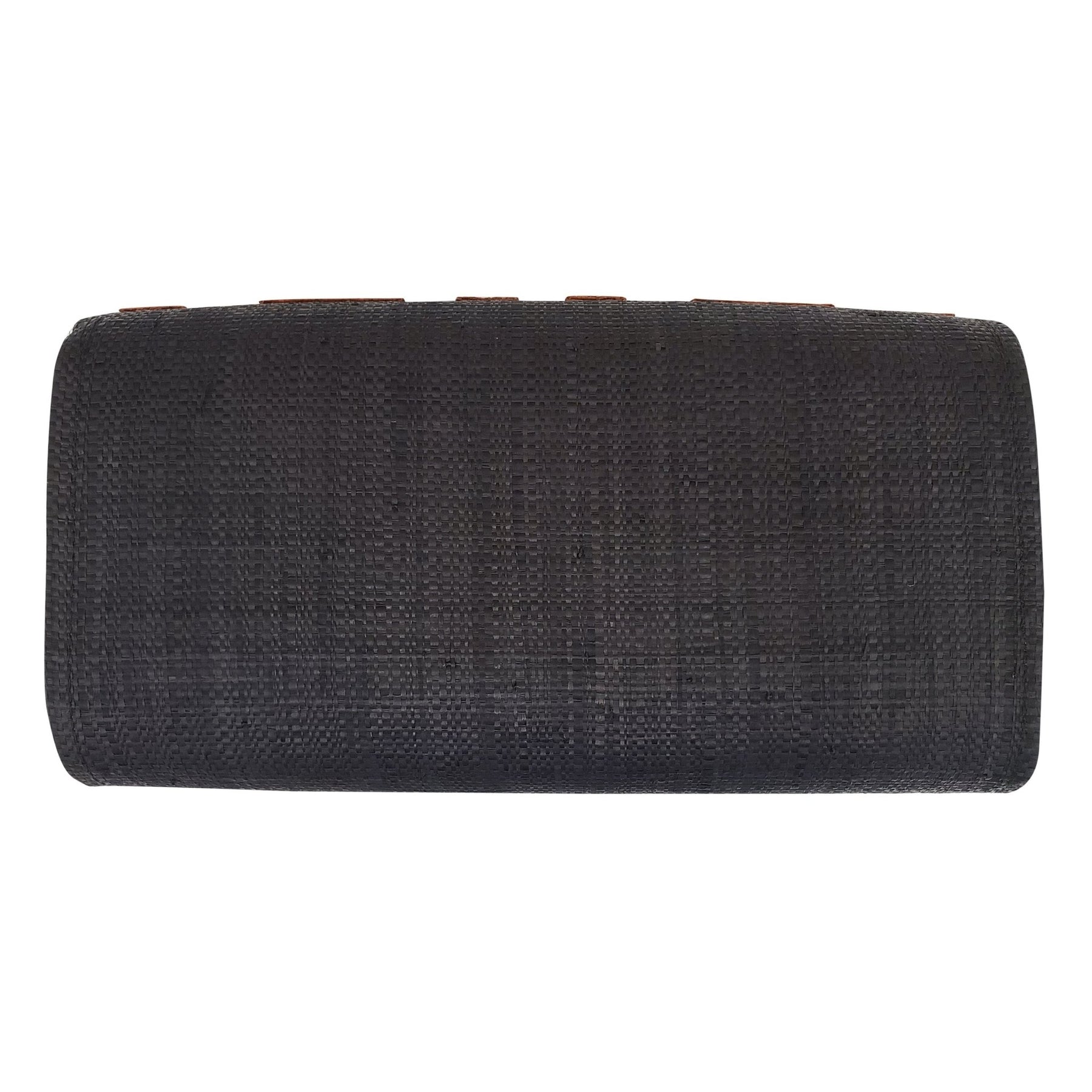 2 of 3: Authentic Handwoven Black Madagascar Raffia Clutch with Burnt Orange Accents