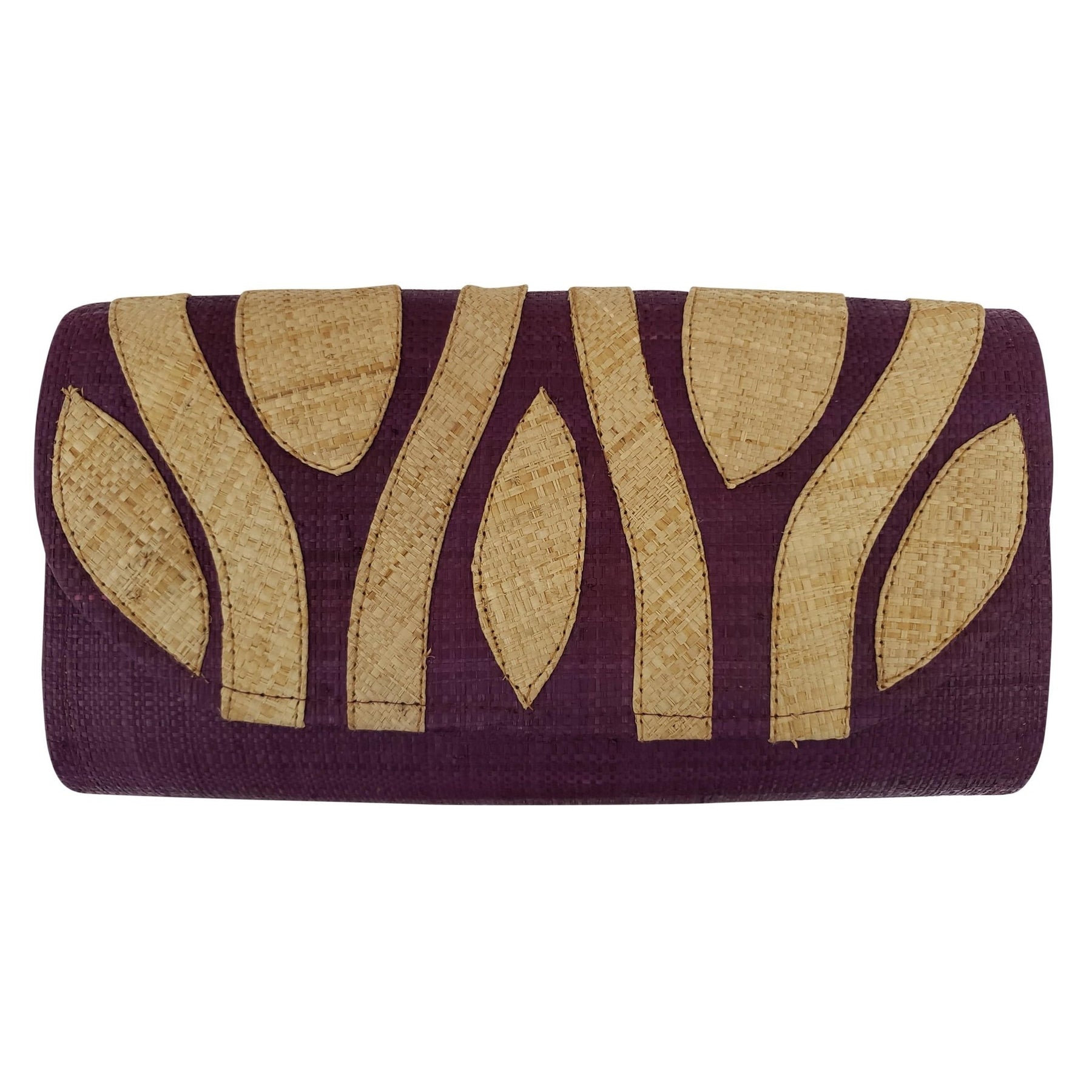 1 of 3: Authentic Handwoven Purple Madagascar Raffia Clutch with Natural Accents