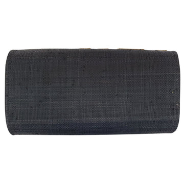Authentic Handwoven Black Madagascar Raffia Clutch with Brown Accents