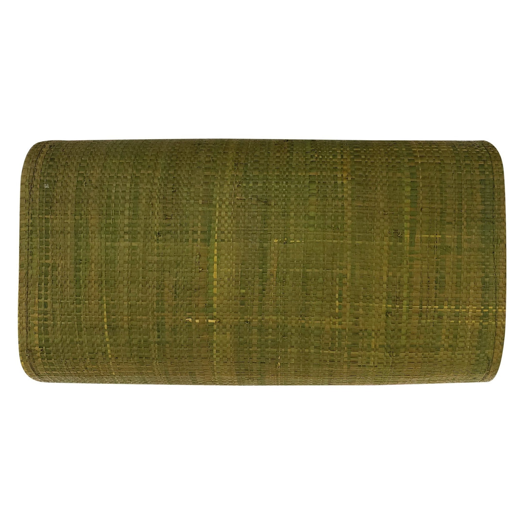 Authentic Handwoven Olive Green Madagascar Raffia Clutch with Fuchsia Accents