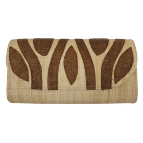 Authentic Handwoven Natural Madagascar Raffia Clutch with Brown Accents