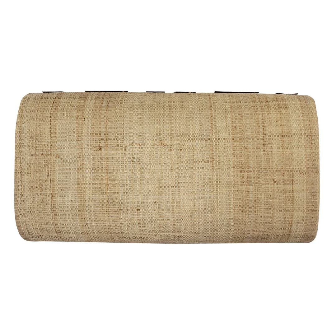 Authentic Handwoven Natural Madagascar Raffia Clutch with Brown Accents