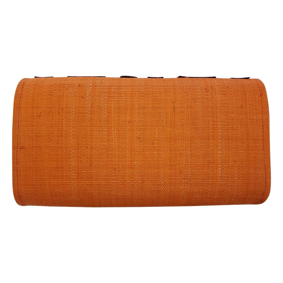 Authentic Handwoven Orange Madagascar Raffia Clutch with Purple Accents