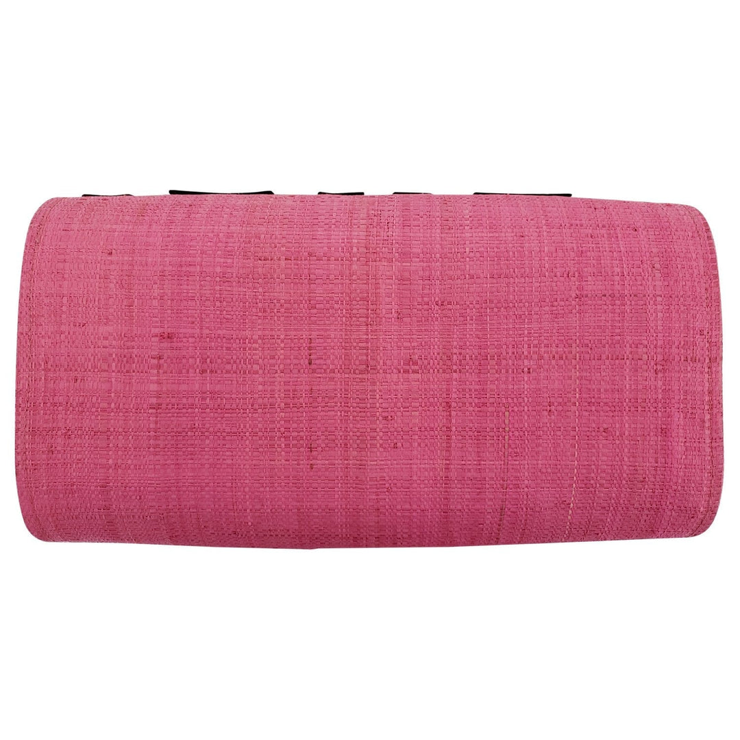 Authentic Handwoven Pink Madagascar Raffia Clutch with Black Accents