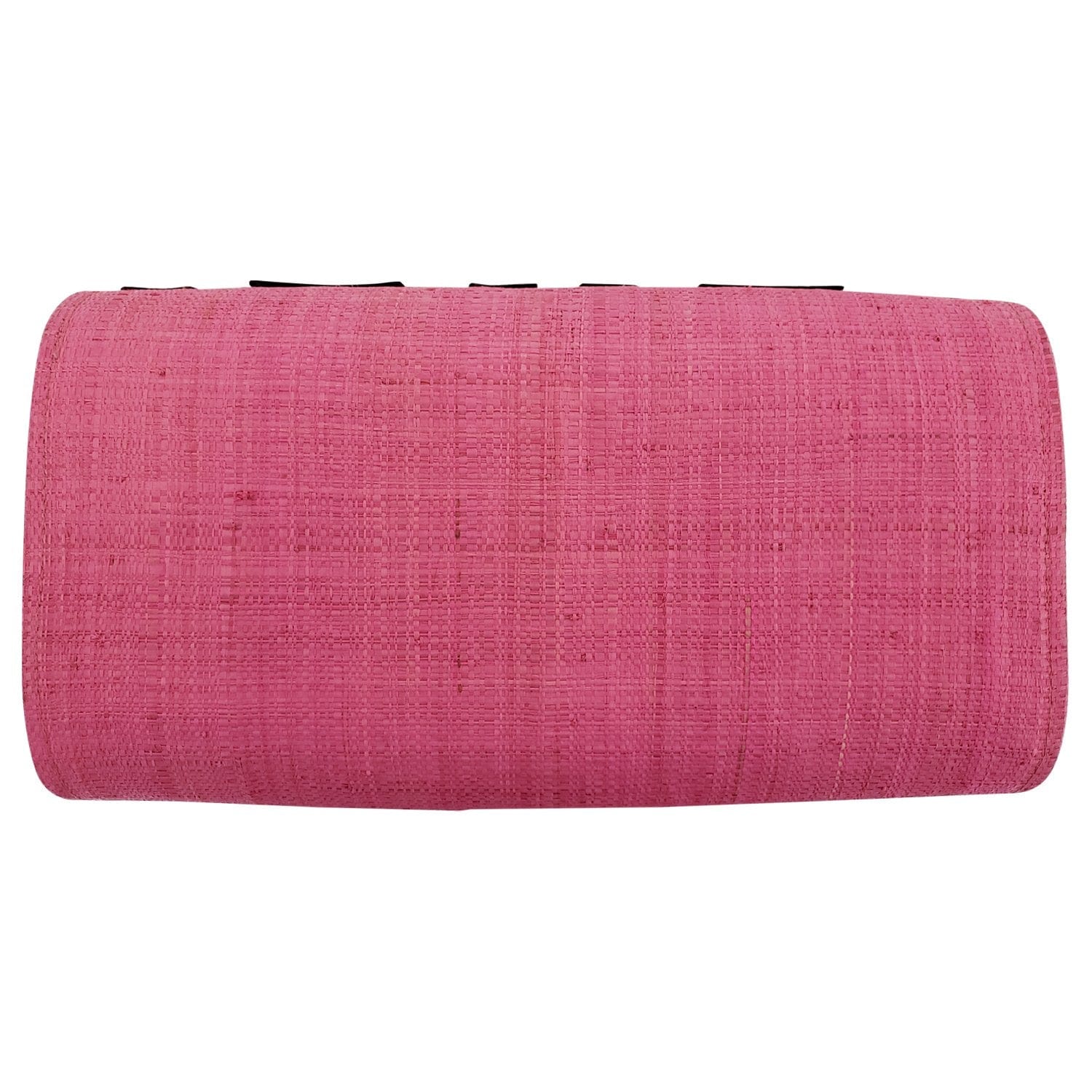 2 of 3: Authentic Handwoven Pink Madagascar Raffia Clutch with Black Accents