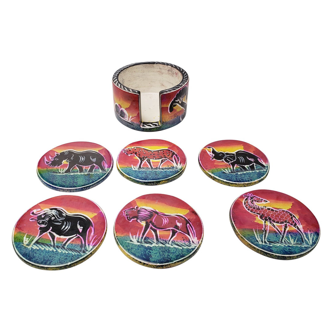 Serengeti at Sunset: Authentic African Hand Made Soapstone Coasters by Boutique Africa