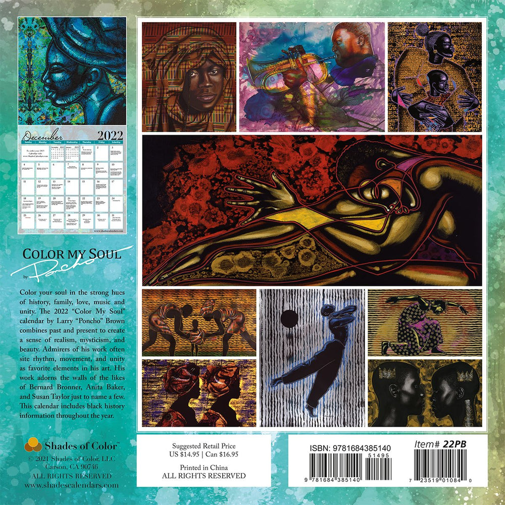 Color My Soul by Larry "Poncho" Brown: 2022 African American Wall Calendar (Back)