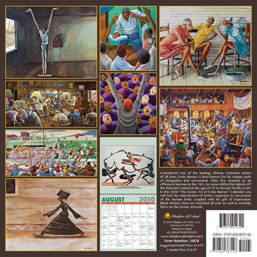 The Art of Ernie Barnes 2020 African American Wall Calendar (Rear)