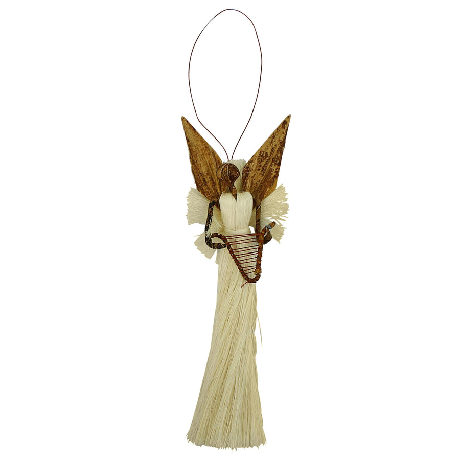 Kenyan Banana Fiber and Sisal Angel Christmas Ornament (Harp)