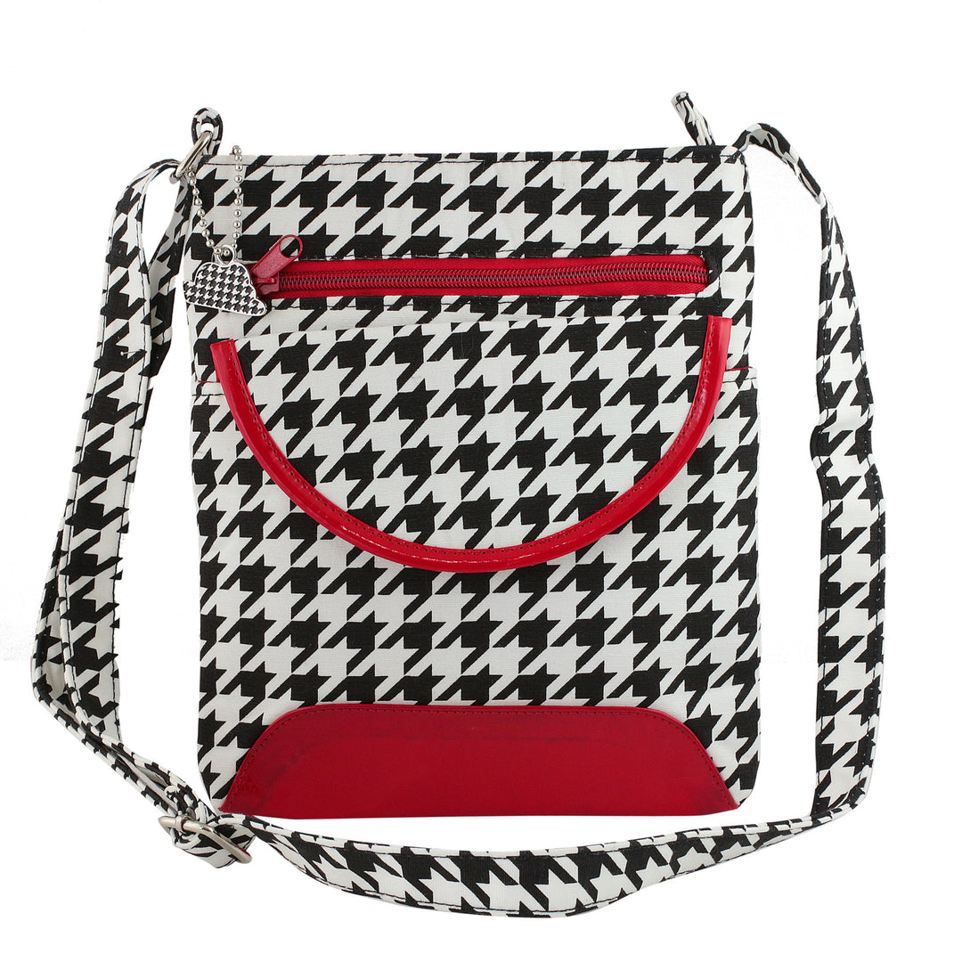 Quilted Houndstooth Crossbody Bag with Crimson Trim