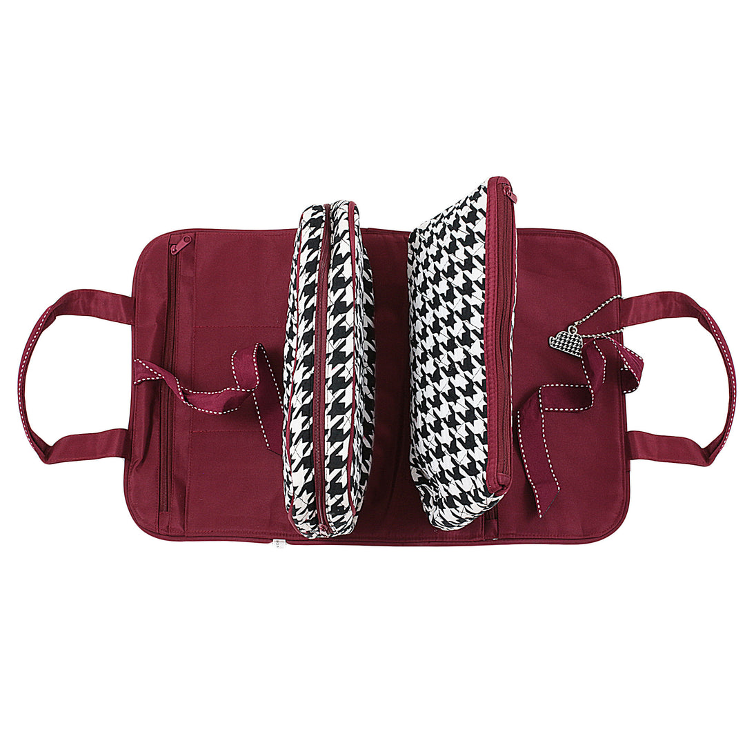 Houndstooth with Crimson Trim Cosmetic Duo with External Cover (Open)