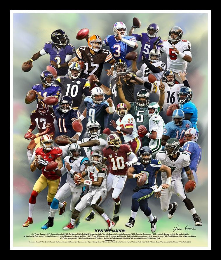 Black NFL Quarterbacks-Art-Wishum Gregory-11x8.5 inches-Black Frame-The Black Art Depot