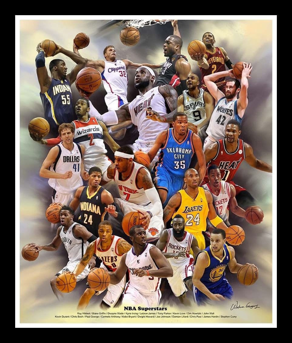 3 of 3: NBA Superstars-Art-Wishum Gregory-11x8.5 inches-Black Frame-The Black Art Depot