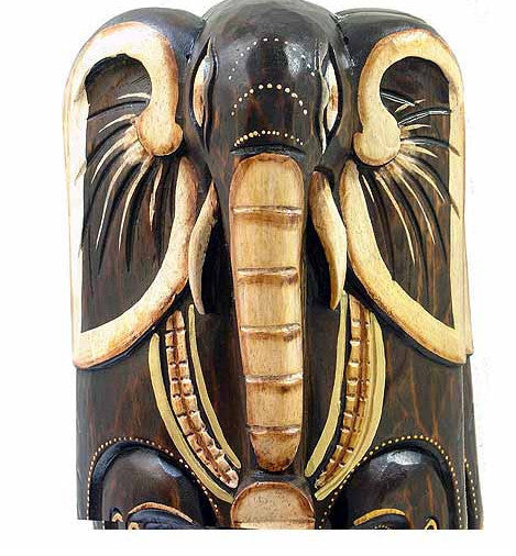 Elephant Mask-Indonesian Decor-Stoneage Global Arts-20 inches-Wood-The Black Art Depot