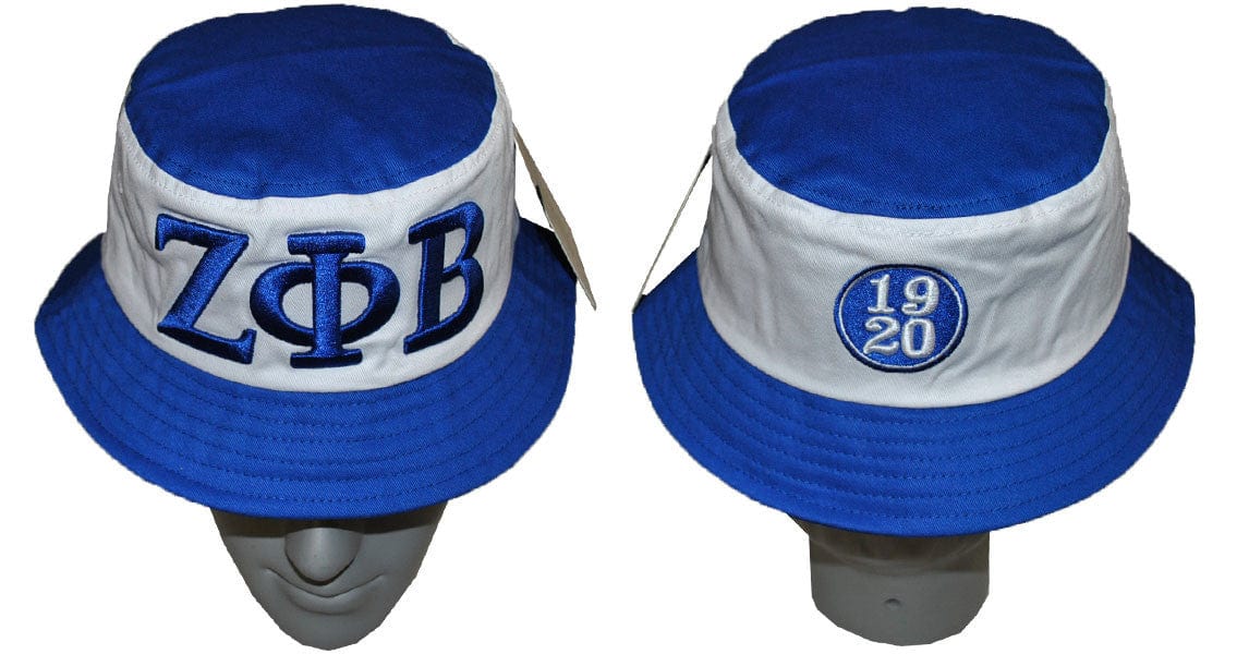 3 of 3: Zeta Phi Beta White and Royal Blue Bucket Hat by Big Boy Headgear