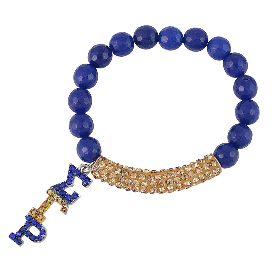 Sigma Gamma Rho Arm Candy Blue Agate Gemstone and Pave Bling Stretch Bracelet