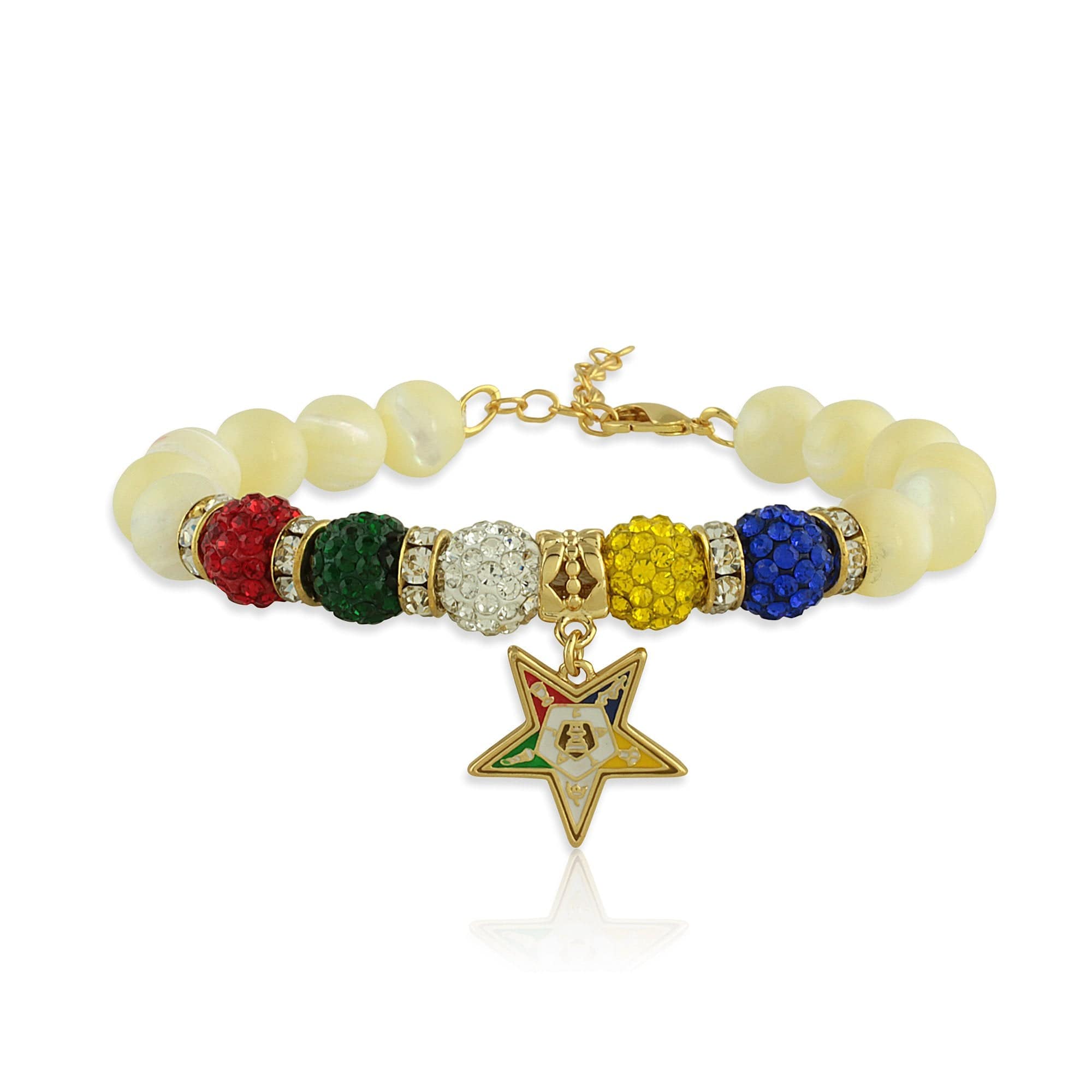Order of the Eastern Star Mother of Pearl Gemstone Charm Bracelet