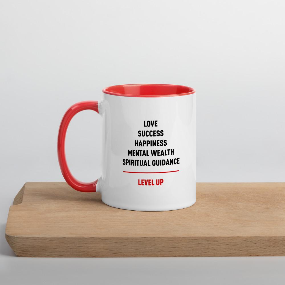 7 of 9: Level Up Ceramic Coffe/Tea Mug by RBG Forever (11 oz, White Mug, Red Handle, Left, Lifestyle)