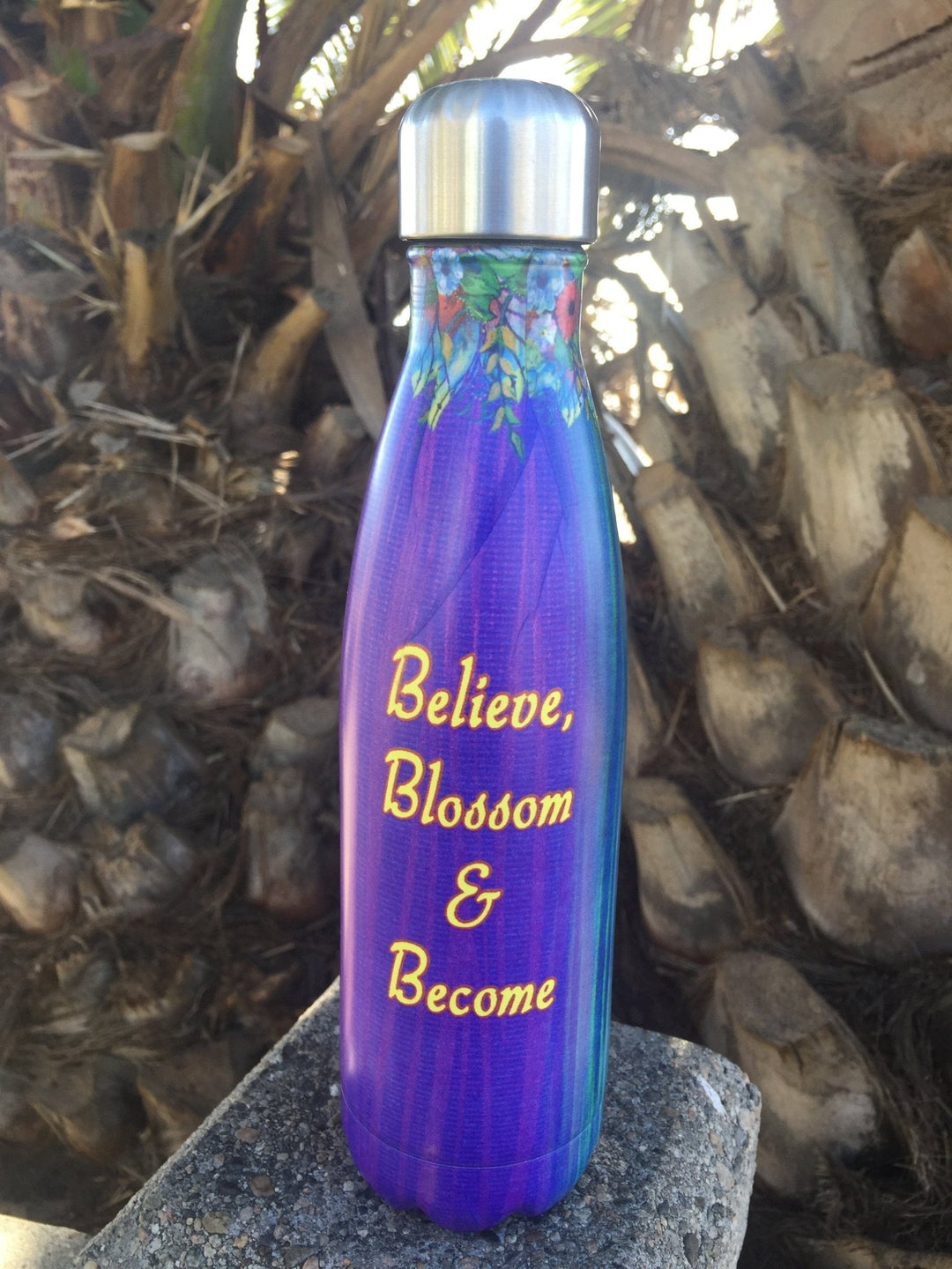 Believe, Blossom and Become: African American Stainless Steel Bottle by GBaby