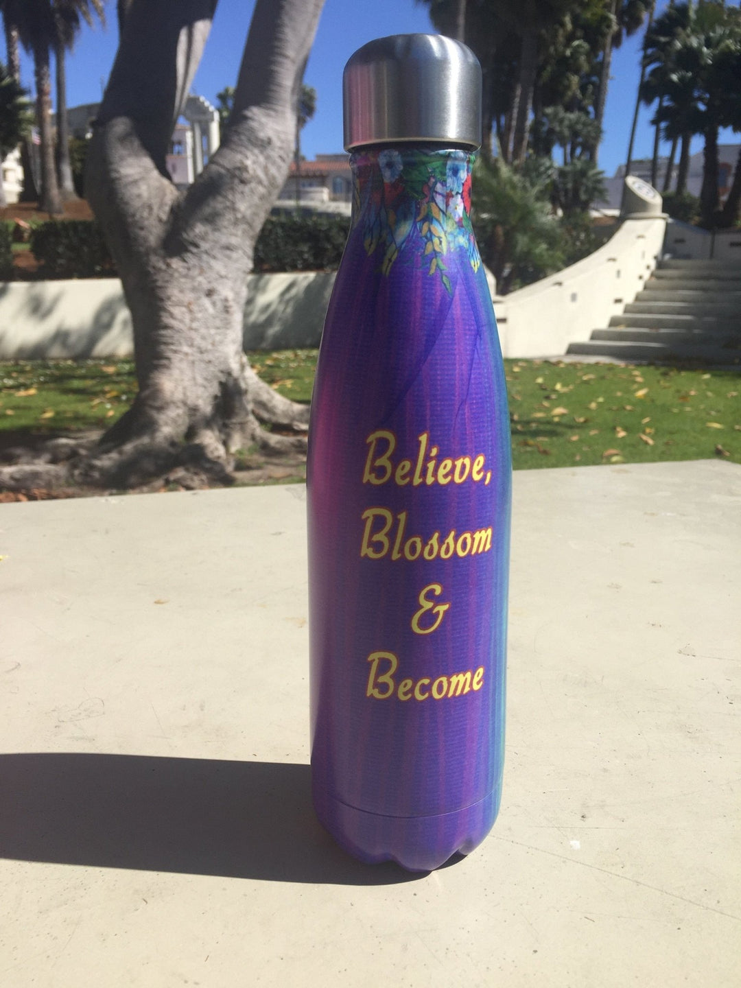 Believe, Blossom and Become: African American Stainless Steel Bottle by GBaby