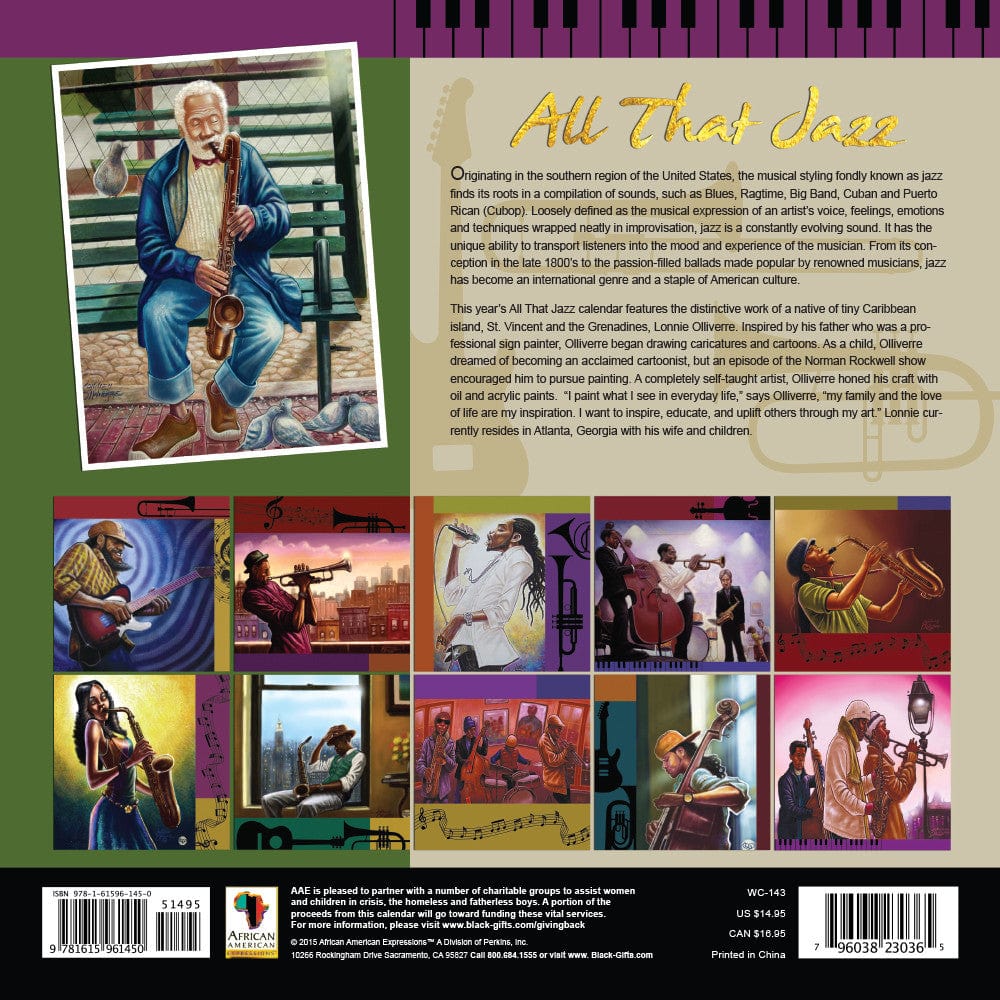 2 of 3: All That Jazz: 2016 African American Calendar (Back) by Lonnie Ollivierre