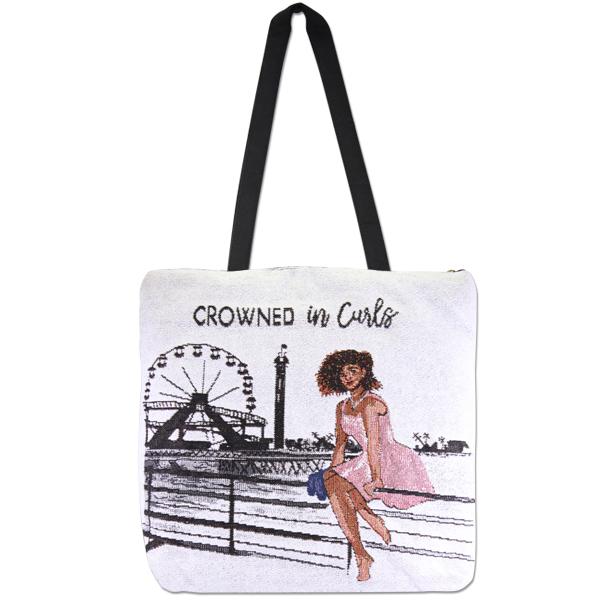 Crowned in Curls Woven Tote Bag-Woven Tote Bag-African American Expressions-17x17-Polyester/Cotton-The Black Art Depot