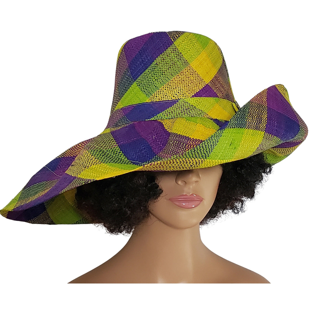 Ada: Authentic Hand Woven Multi-Color Madagascar Big Brim Raffia Sun Hat