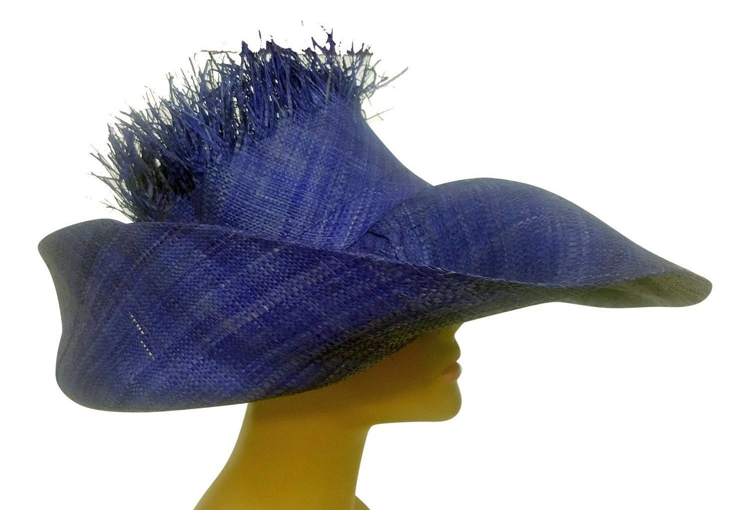 Wairimu: Hand Woven Madagascar Purple/Blue Big Brim Raffia Crown Out Sun Hat