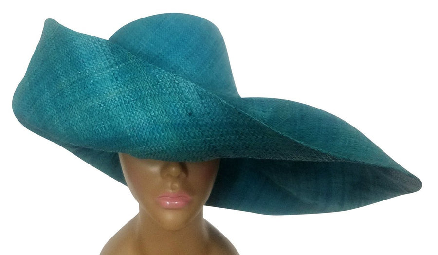 Xinavane: Authentic Hand Made Turquoise Blue Madagascar Big Brim Raffia Sun Hat
