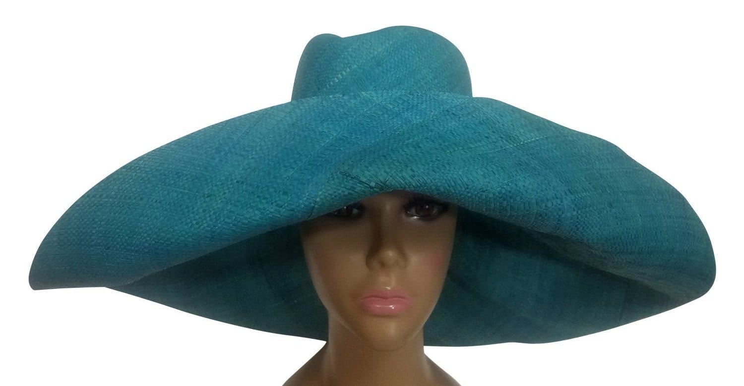 3 of 3: Xinavane: Authentic Hand Made Turquoise Blue Madagascar Big Brim Raffia Sun Hat