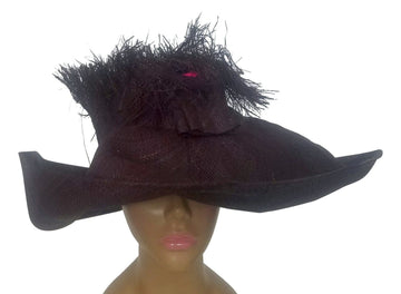 Waitherero: Hand Woven Madagascar Brownish Big Brim Raffia Crown Out Sun Hat