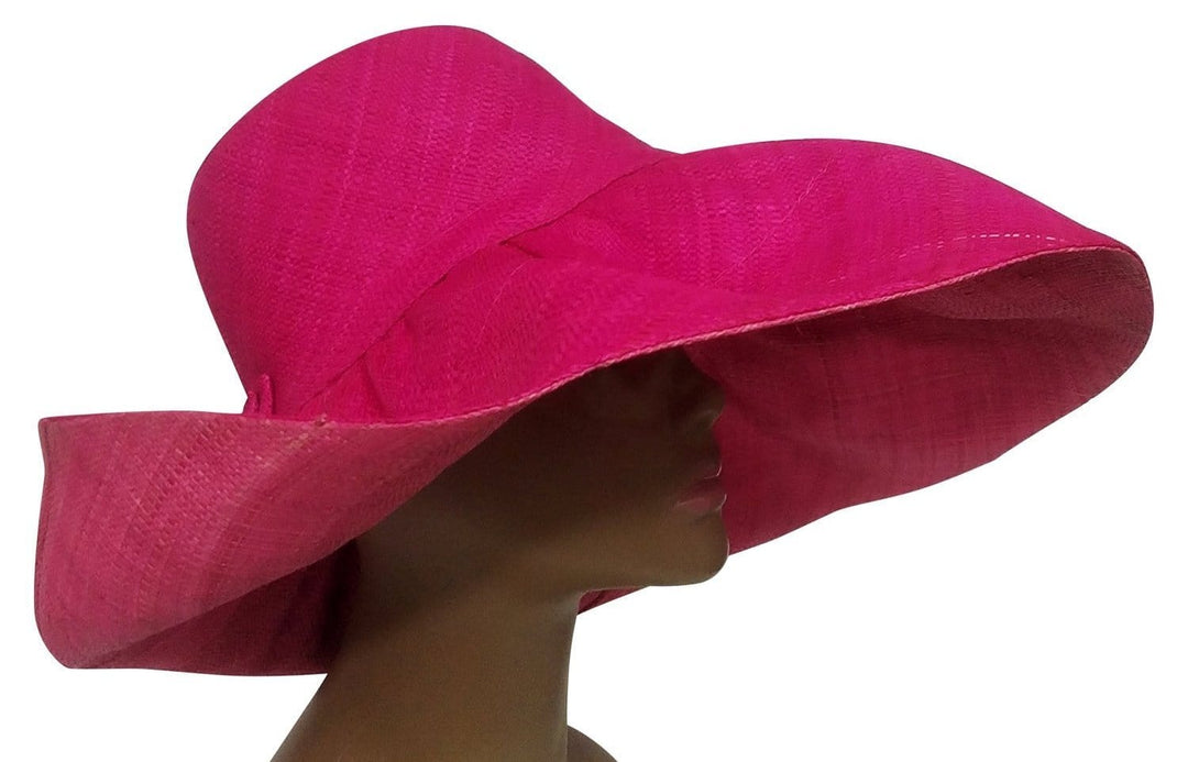Wambui: Authentic Hand Woven Pink & Fuchsia Madagascar Big Brim Raffia Sun Hat