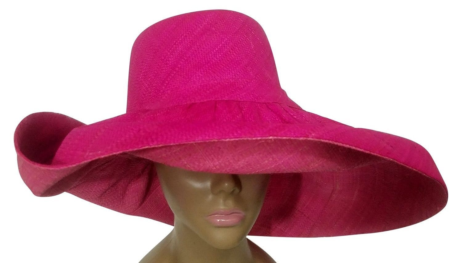 3 of 4: Wambui: Authentic Hand Woven Pink & Fuchsia Madagascar Big Brim Raffia Sun Hat