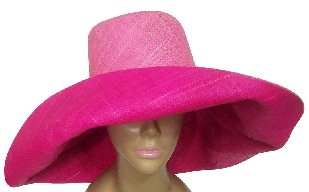 Wamuhu: Authentic Hand Woven Pink & Fuchsia Madagascar Big Brim Raffia Sun Hat