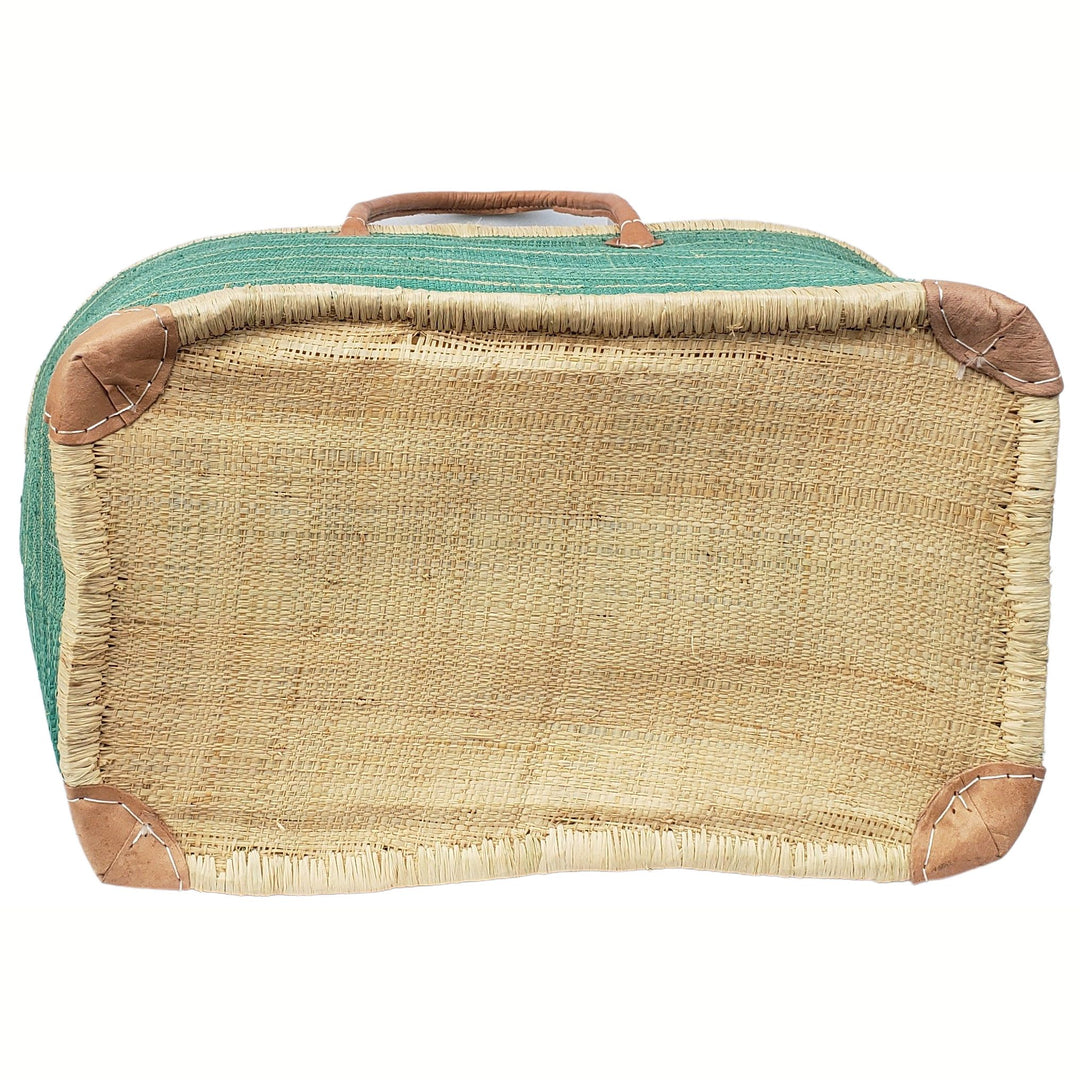Adjanie: Authentic Madagascar Raffia and Leather Tote Bag (Teal)