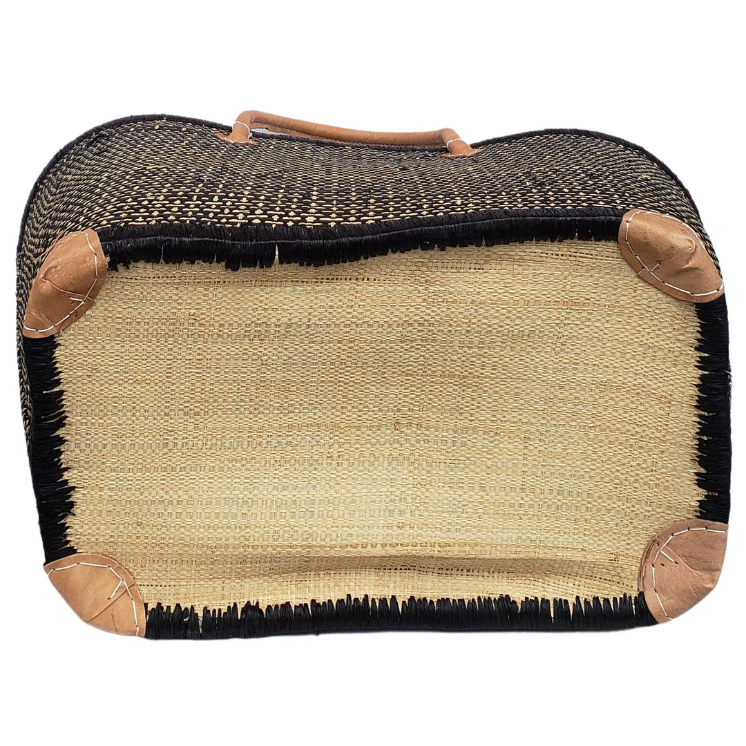 Adjanie: Authentic Madagascar Raffia and Leather Tote Bag (Black and Natural)