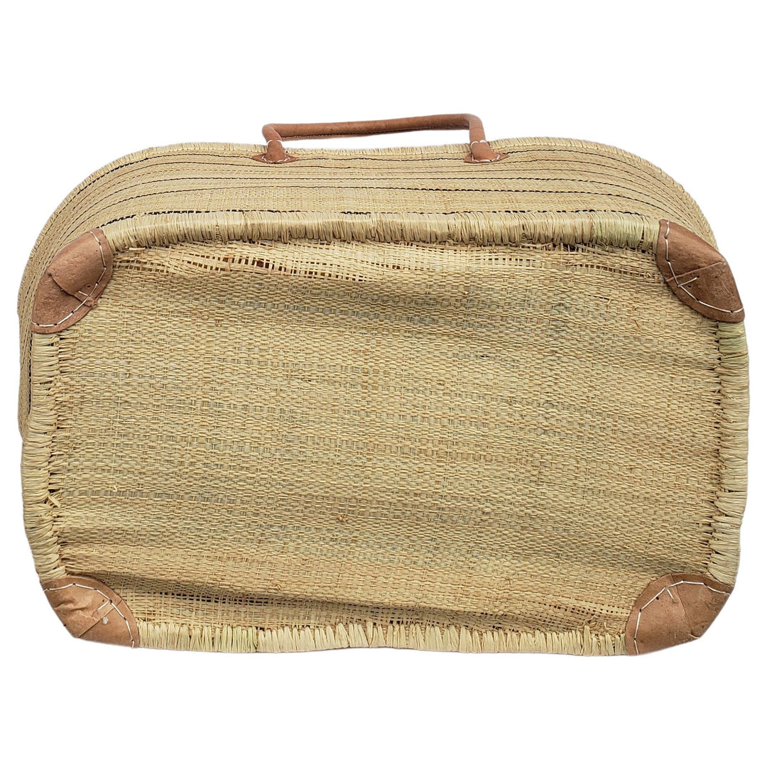 Adjanie: Authentic Madagascar Raffia and Leather Tote Bag (Natural Stripe)