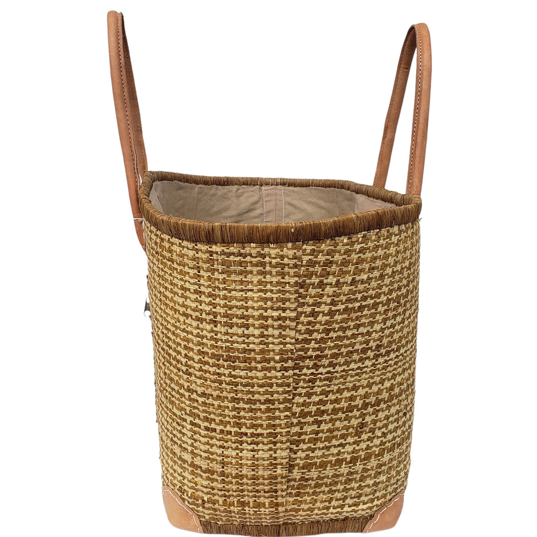 Adjanie: Authentic Madagascar Raffia and Leather Tote Bag (Natural and Brown)