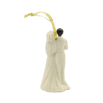 African American Wedding Couple Porcelain Christmas Ornament (Rear)