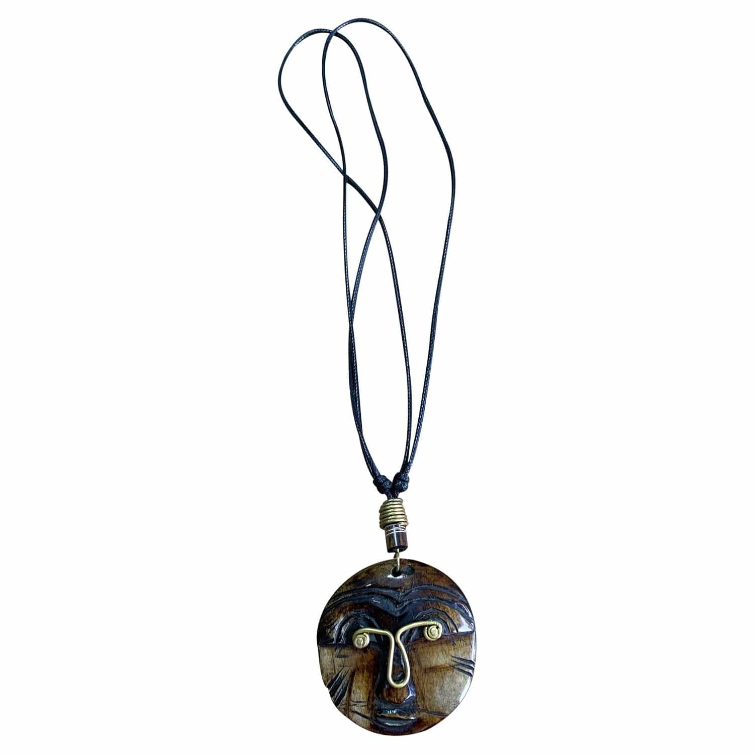 4 of 4: Round Head: Authentic African Mask Bone & Brass Pendant Necklace