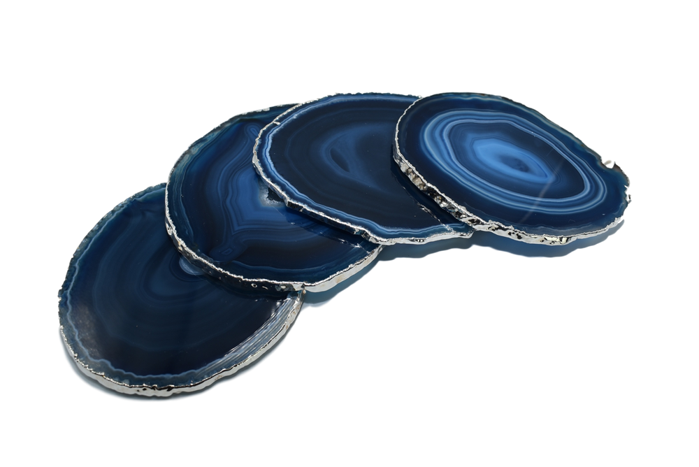 Premium Natural Agate Gemstone Coasters (Set of Four): Blue