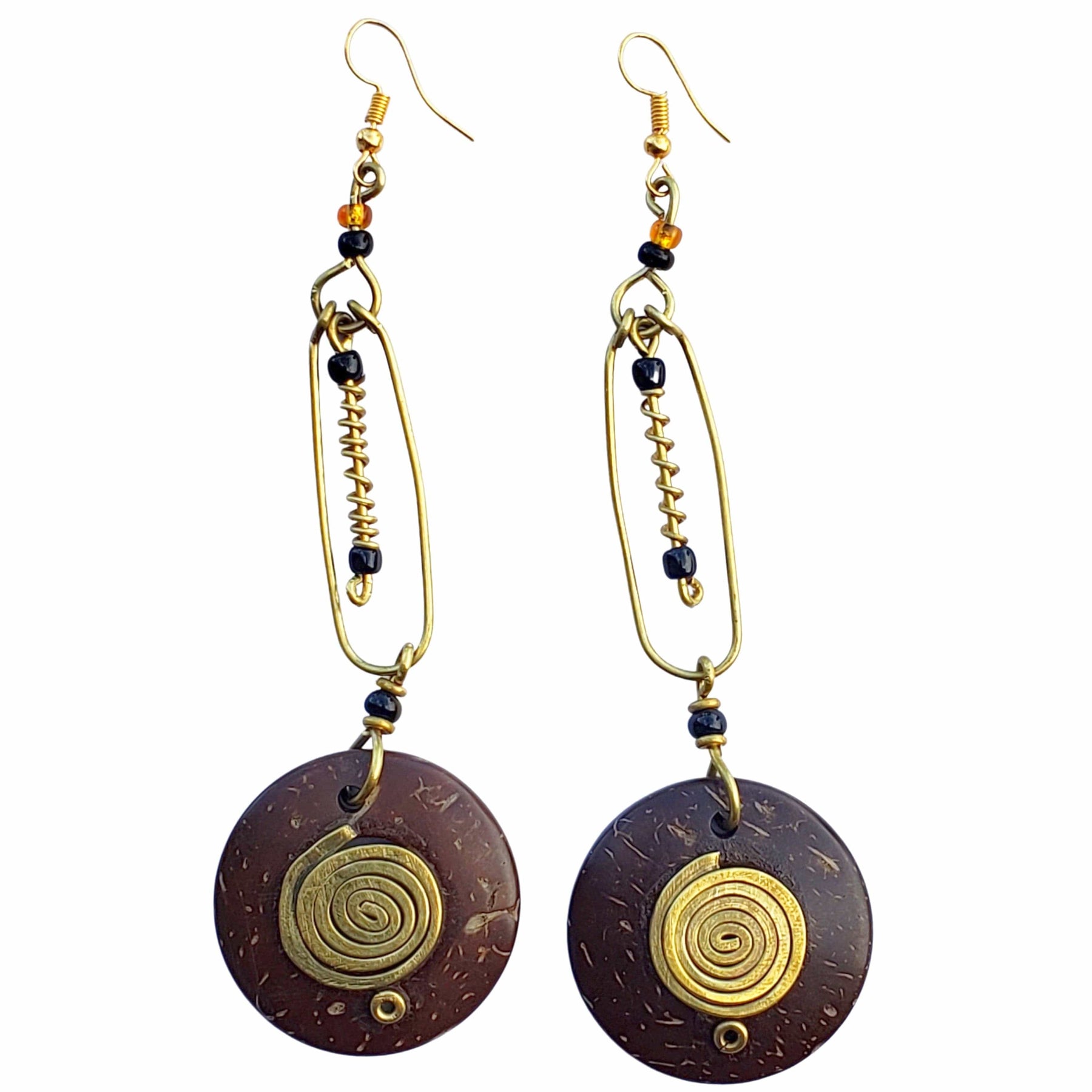 1 of 3: Amelia Coconut and Brass Drop Earrings by Amara Afrocentric Accents